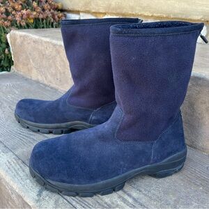 Lands’ End Men's Navy Blue Suede & Fleece Zip Boots